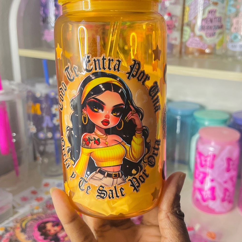 Yellow Graphic Tumbler with Straw